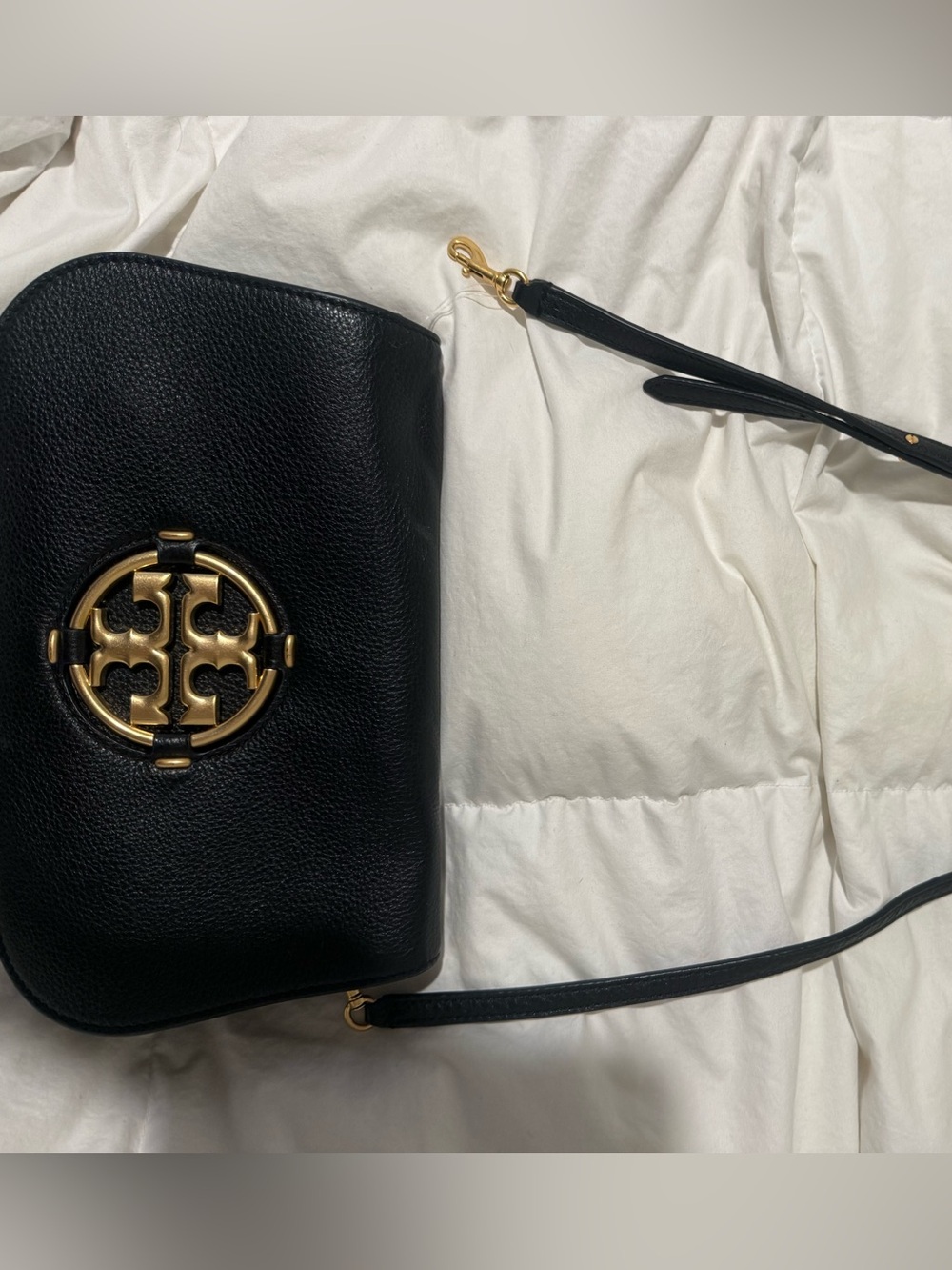 Tory Burch Black Pebbled Leather Crossbody with Gold Logo - Picture 2 of 4